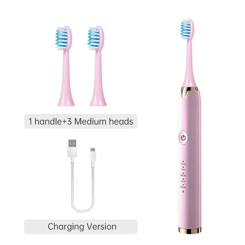 Sonic Whitening Toothbrush | USB Rechargeable, Waterproof Electronic with 4x Brush Heads