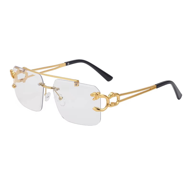 Fashion Metal Leopard Rimless Sunglasses - Stylish Gradient Ocean Film Shades UV400