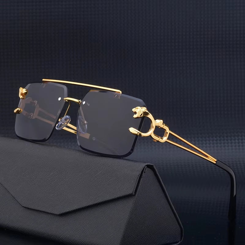 Fashion Metal Leopard Rimless Sunglasses - Stylish Gradient Ocean Film Shades UV400