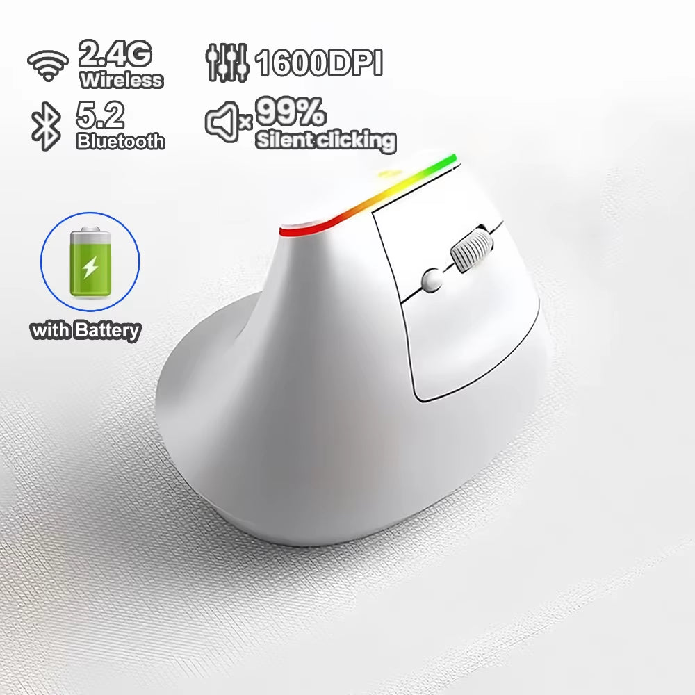 RGB Vertical Mouse 2.4G Wireless Mouse Dual Mode Bluetooth Mouse Ergonomic Mouse Rechargeable Mice Silent Mouse for PC Laptop