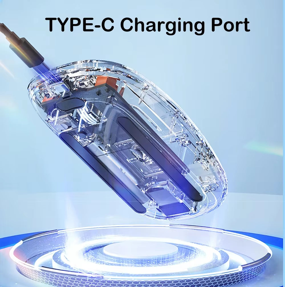 Dual Bluetooth 5.0 Mouse 2.4G Wireless Mouse Transparent 2400DPI Gaming Mouse 500Mah Rechargeable Silent Mouse for Laptop Tablet