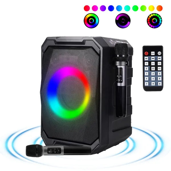Portable Wireless Party Speaker With LED Light & 2 Wireless Mics - Remote Control