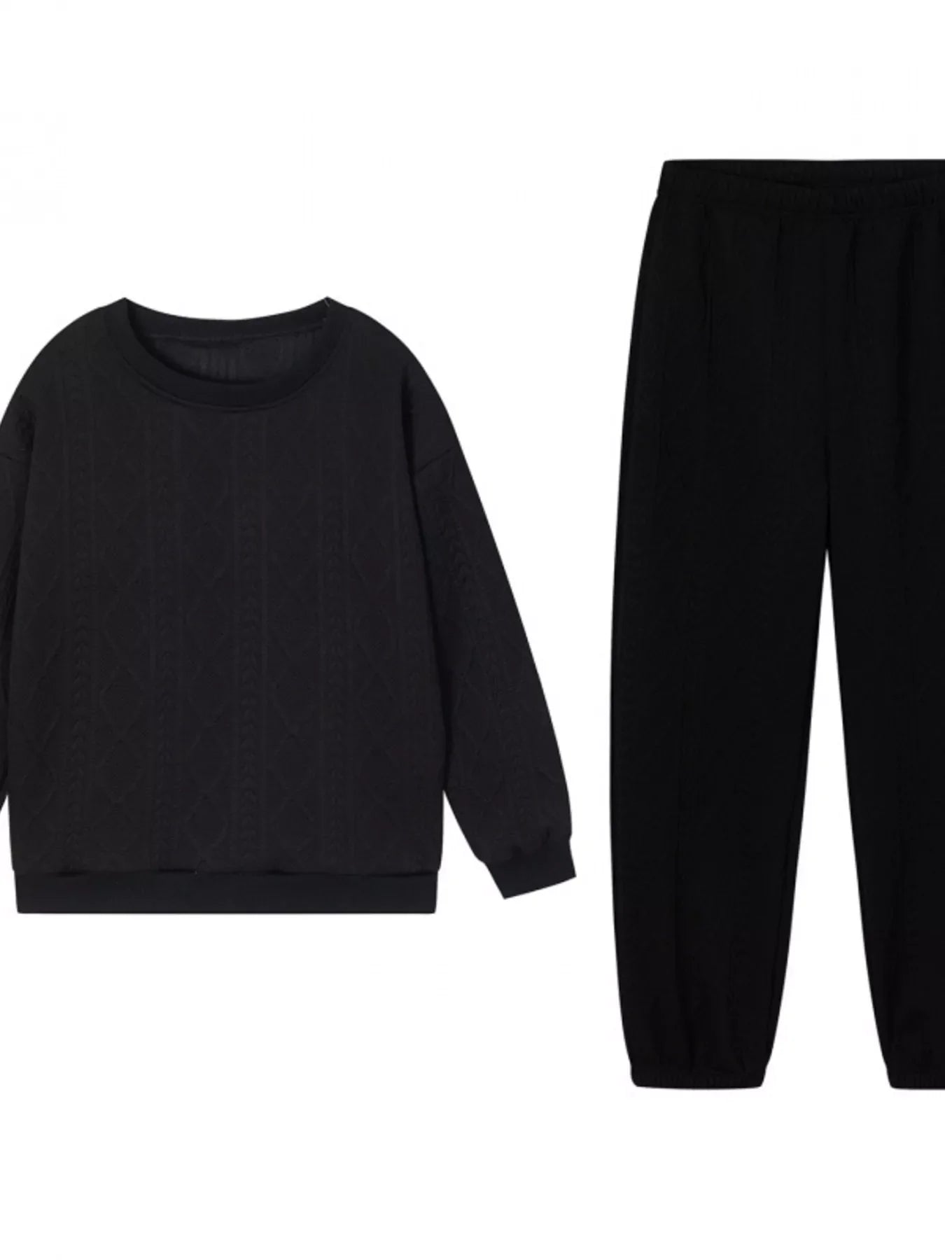 Texture Round Neck Top and Pants Set