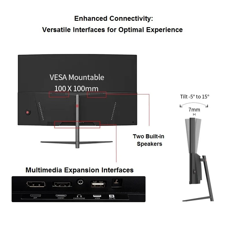 27 Inch 1080P Curved Computer Monitor, 165Hz Gaming Monitor with Built-In Speaker, 1Ms Tilt Adjustment, VESA
