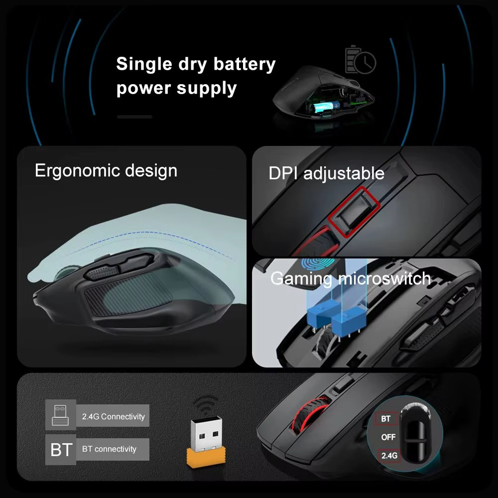 X-31 Pro USB Gaming Large Mouse Support Bluetooth 2.4G Wireless PAW3212 4800 DPI for Gamer Mice Computer Laptop PC