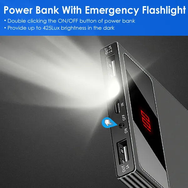 20000mAh Power Bank Ultra Thin External Battery Pack Phone Charger Dual USB Flashlight Battery Remain Display