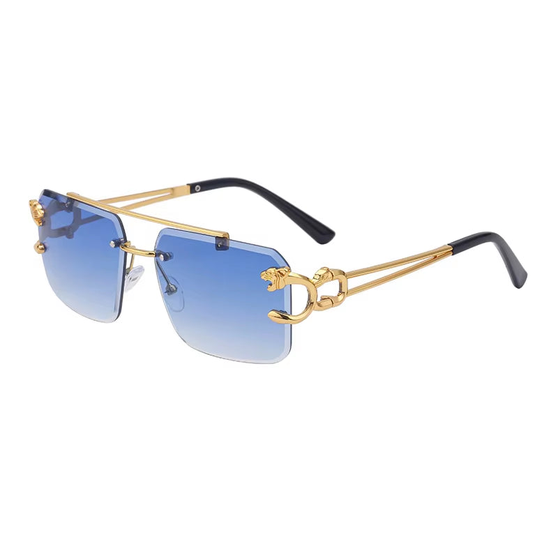 Fashion Metal Leopard Rimless Sunglasses - Stylish Gradient Ocean Film Shades UV400