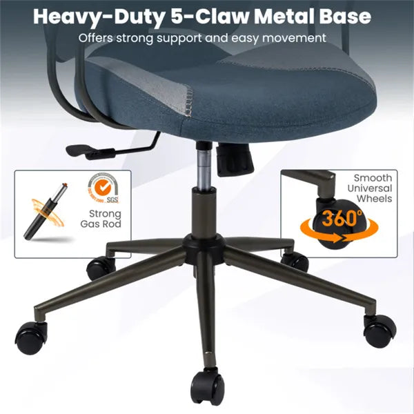 Gray Blue Color Blocking Office Chair With 2D Adjustable Headrest, Ergonomic High-Back Desk Chair 330 Lbs Capacity