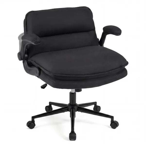 Criss Cross Chair With Flip-Up Arms, Faux Leather Cross Legged Office Chair With Adjustable Height & Rocking Function -Gray