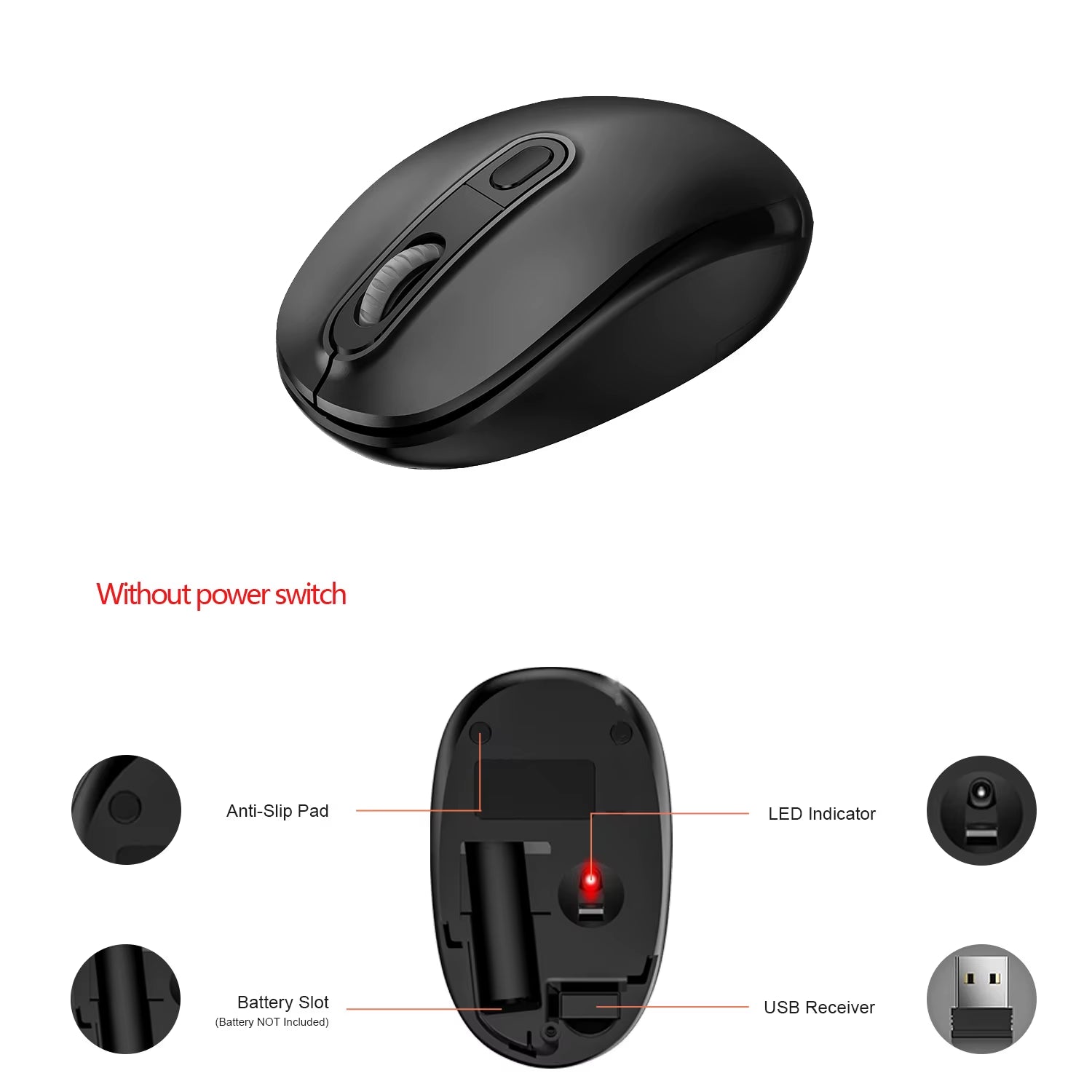 USB Wireless Silent Mouse Computer Mouse 1600DPI Adjustable Ergonomic Optical Mouse Wireless Mouse for Mac PC Laptop
