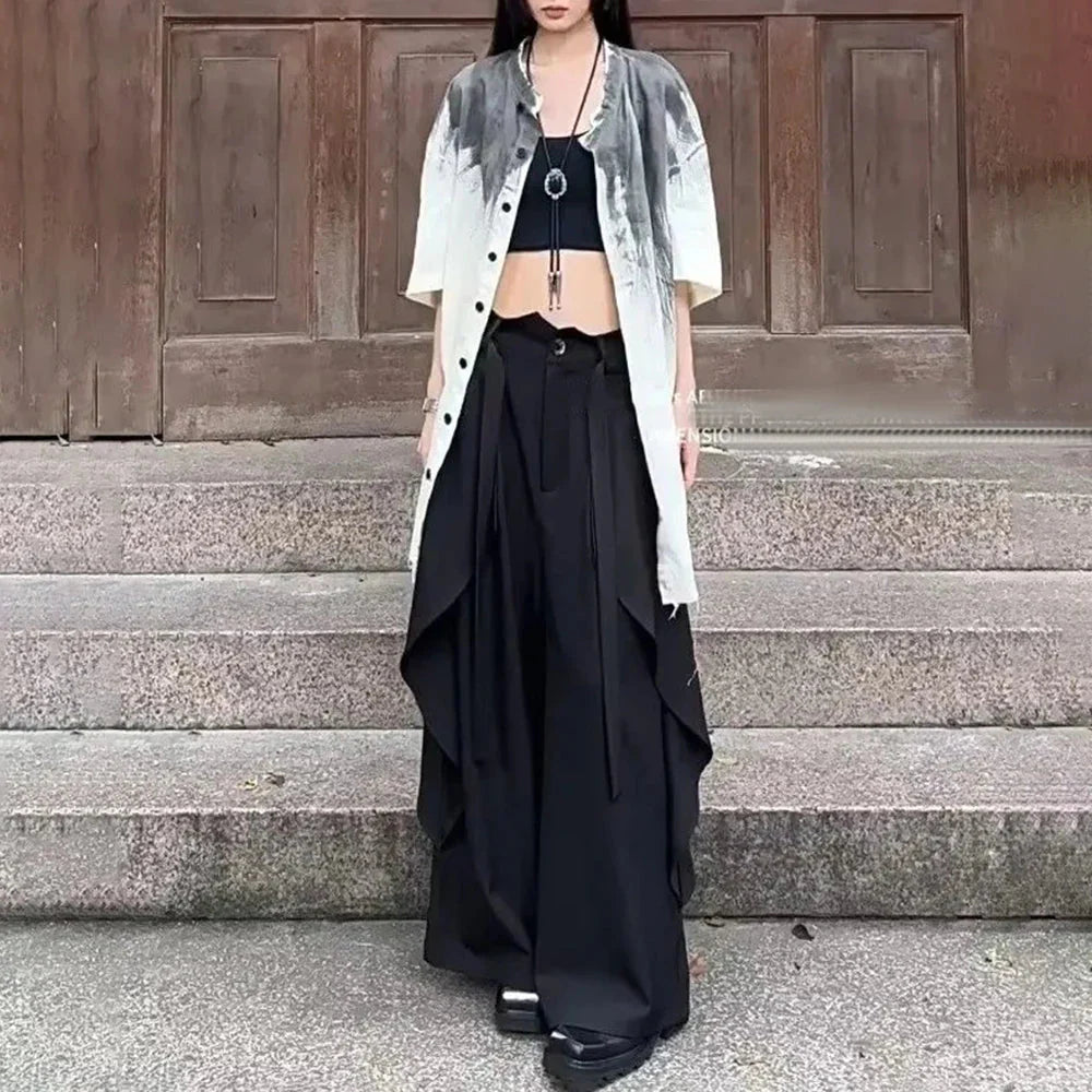 Alt Goth Layered Wide-Leg Pants