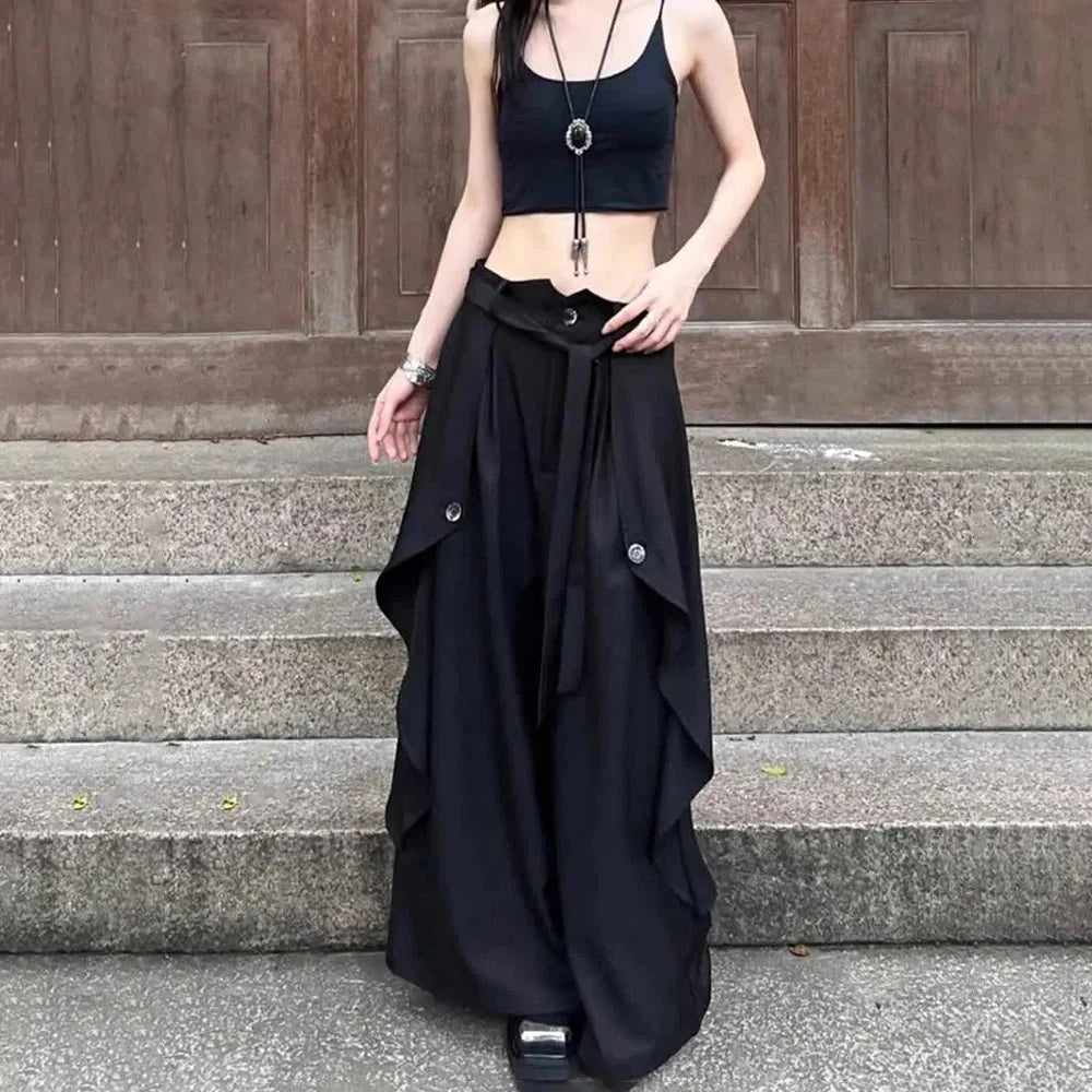 Alt Goth Layered Wide-Leg Pants