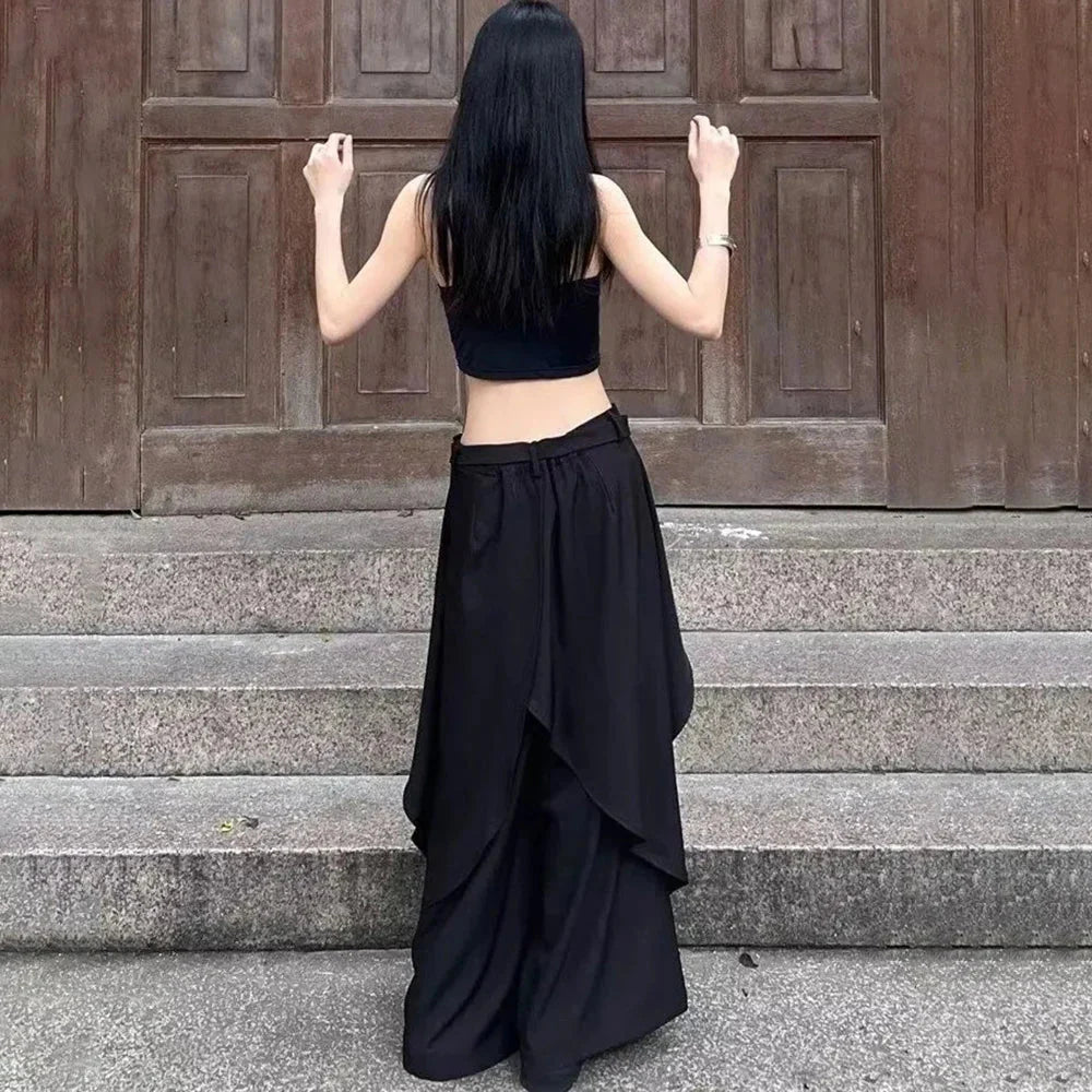 Alt Goth Layered Wide-Leg Pants
