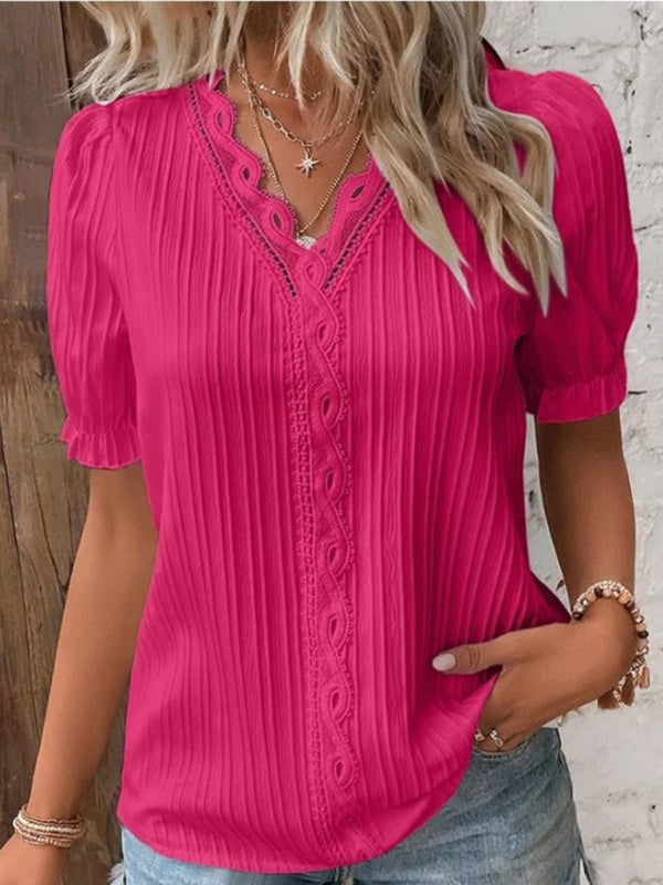 Hollow Short Sleeve Summer Blouse