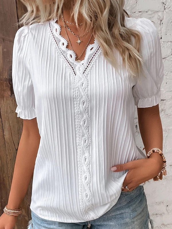 Hollow Short Sleeve Summer Blouse