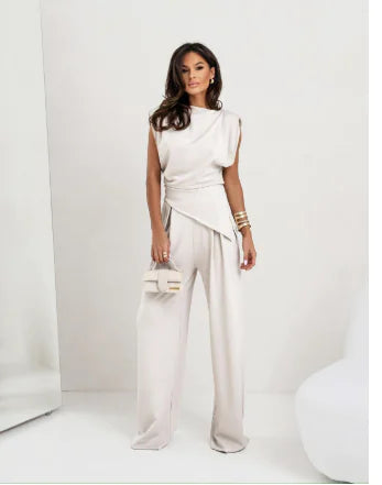 Elegante conjunto de dos piezas de verano para mujer con pantalones anchos