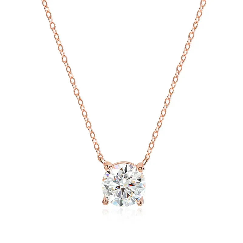 Classic Four Claws Moissanite Necklace - Certified, D-Color, VVS1, Sterling Silver 925 Chain