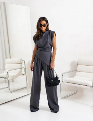Elegante conjunto de dos piezas de verano para mujer con pantalones anchos
