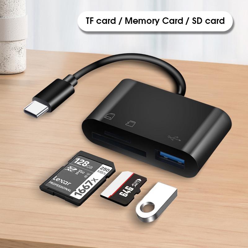 3-in-1 USB Type-C Memory Card Reader – TF, CF, SD Card Adapter for PC, Android & Mac