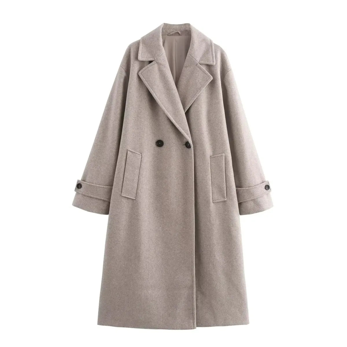 Tricolor Luxe Loose Long Coat with Turn-Down Collar