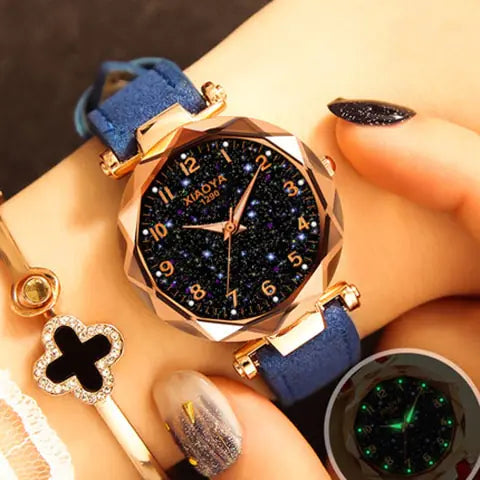 Reloj de cuarzo para mujer con diseño de estrellas luminosas